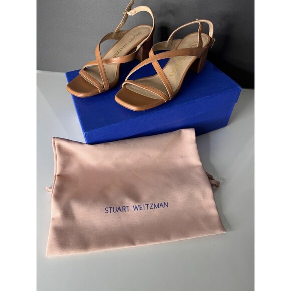 Stuart Weitzman Oasis 50MM Leather Tan Sandals Block Heels Size 36 US 5.5 - Picture 2 of 7